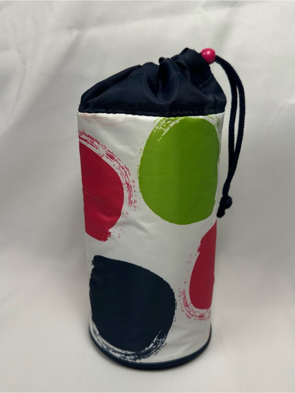 Thirty-One Navy, Pink and Green Dots Insulated Bottle Holder